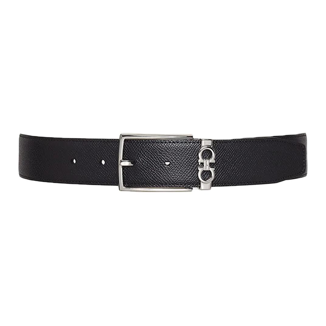 Ferragamo Gancini Reversible Leather Belt Black 3.5cm Adjustable. 708206