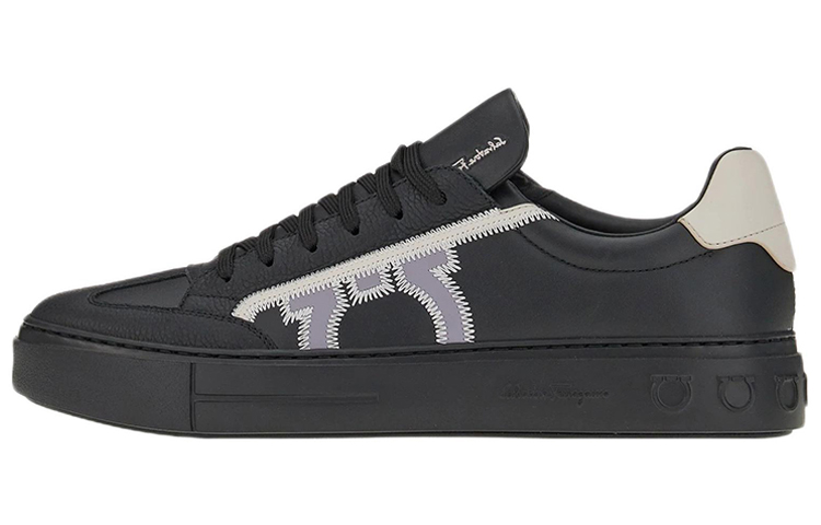 Ferragamo Gancini Suede Leather Lace-Up Low-Top Sneakers Men Black Grey 02B726 753141