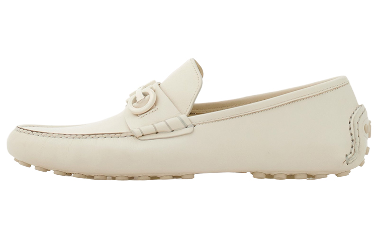 FERRAGAMO Gancini White Loafers Fashion Slip-On Driving Shoes 020983 768041