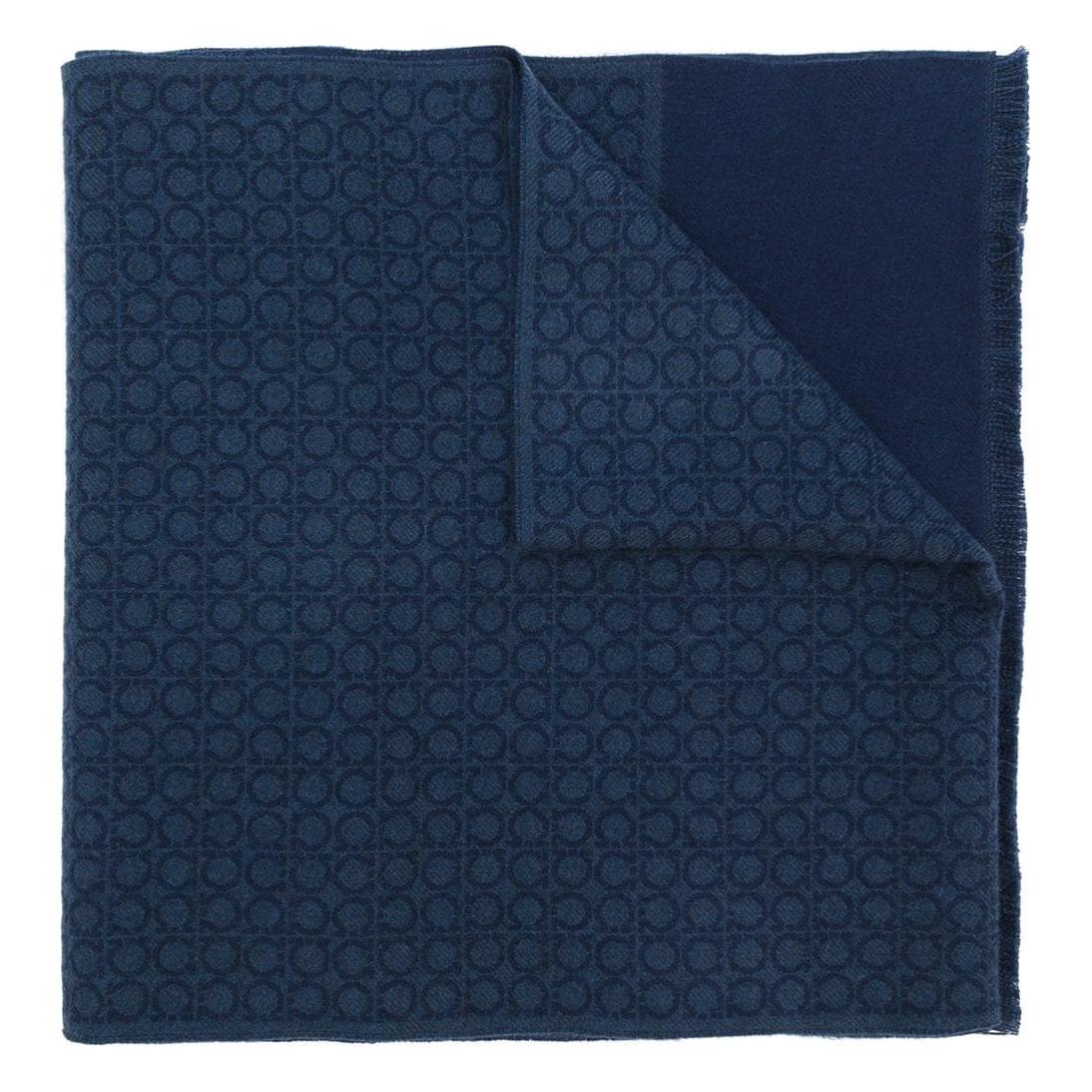 FERRAGAMO Gancio Logo Wool Scarf for Men - Blue 323010536410