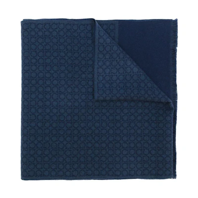 FERRAGAMO Gancio Logo Wool Scarf for Men - Blue 323010536410