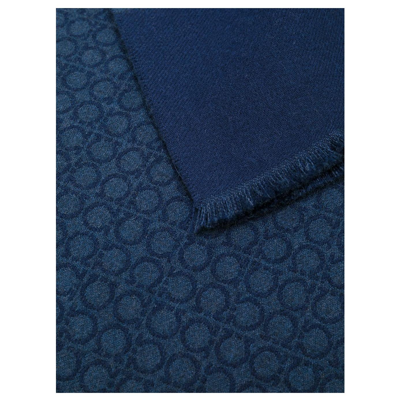 FERRAGAMO Gancio Logo Wool Scarf for Men - Blue 323010536410 圖 3