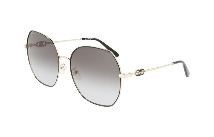 Ferragamo Gold Round Metal Sunglasses Unisex Trendy Oversized Style SF284SLBK