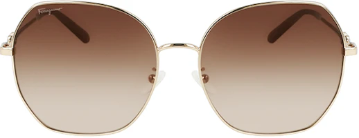 Lookbook Ferragamo Gold Round Metal Sunglasses Unisex Trendy Oversized Style SF284SLBK
