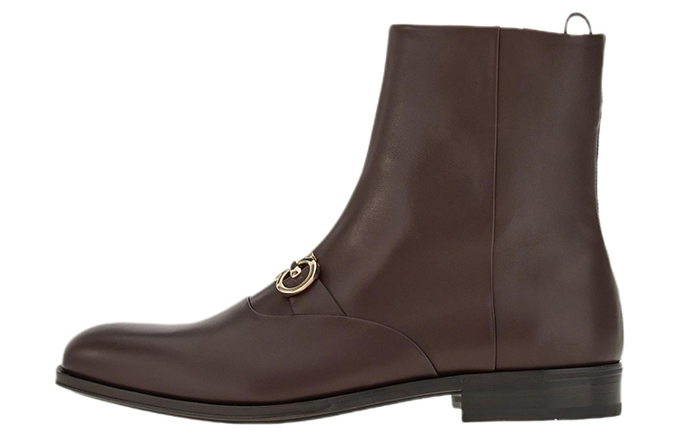 FERRAGAMO Leather Ankle Boot 'Gold Buckle Brown' 021057-758263