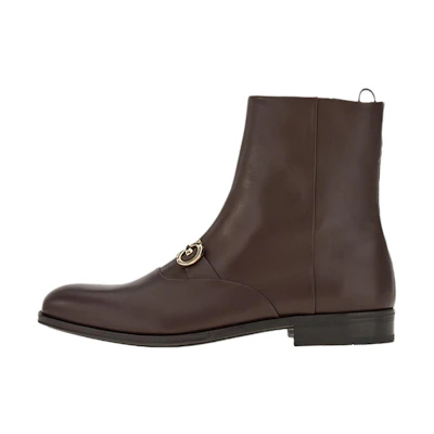 FERRAGAMO Leather Ankle Boot 'Gold Buckle Brown'
