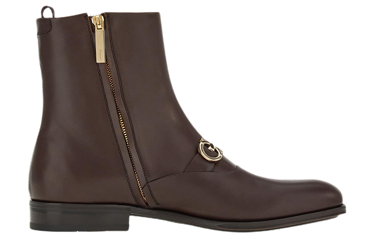 Order FERRAGAMO Leather Ankle Boot 'Gold Buckle Brown' 021057-758263