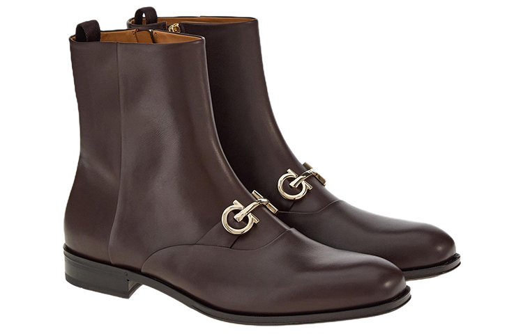 Lookbook FERRAGAMO Leather Ankle Boot 'Gold Buckle Brown' 021057-758263