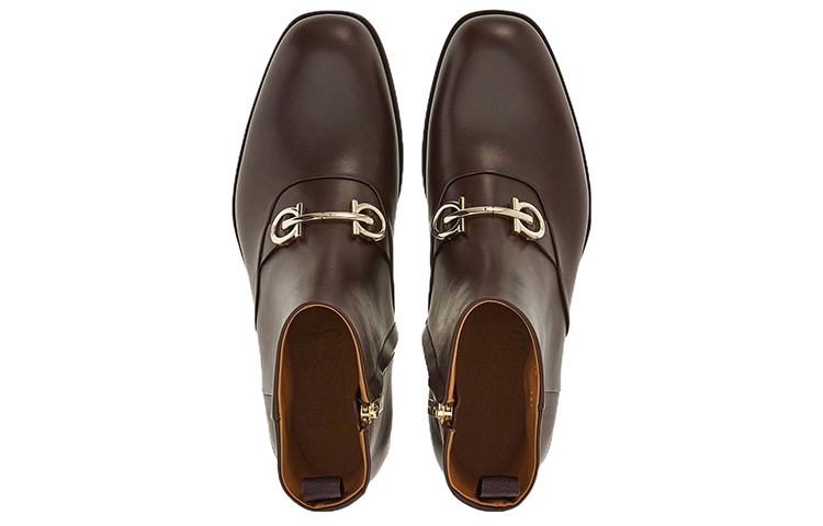 Shop FERRAGAMO Leather Ankle Boot 'Gold Buckle Brown' 021057-758263
