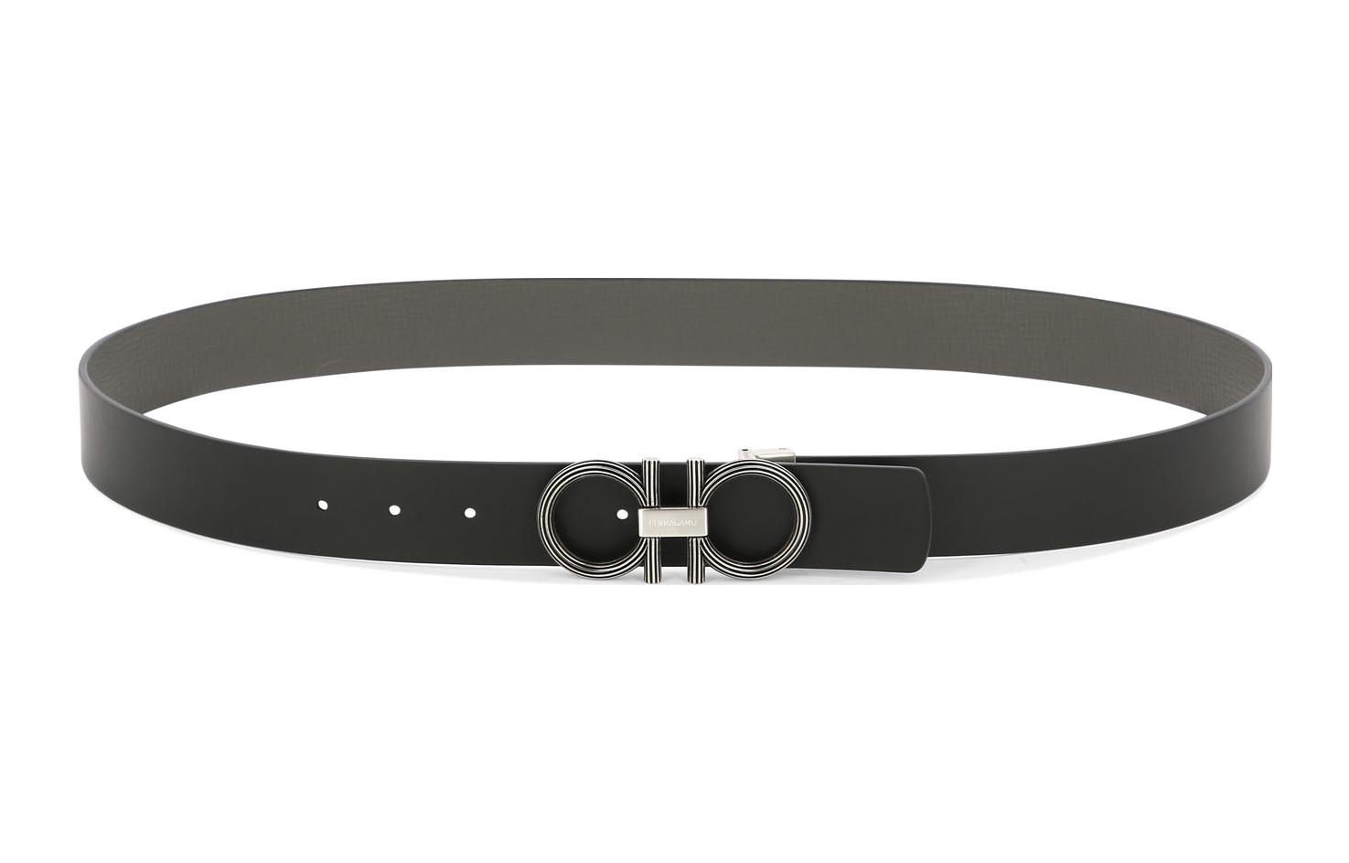 FERRAGAMO Leather Belt with Circular Buckle for Men in Black. 0764849