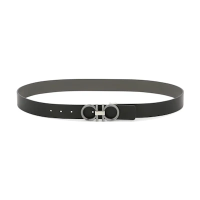 FERRAGAMO Leather Belt with Circular Buckle for Men in Black. 0764849