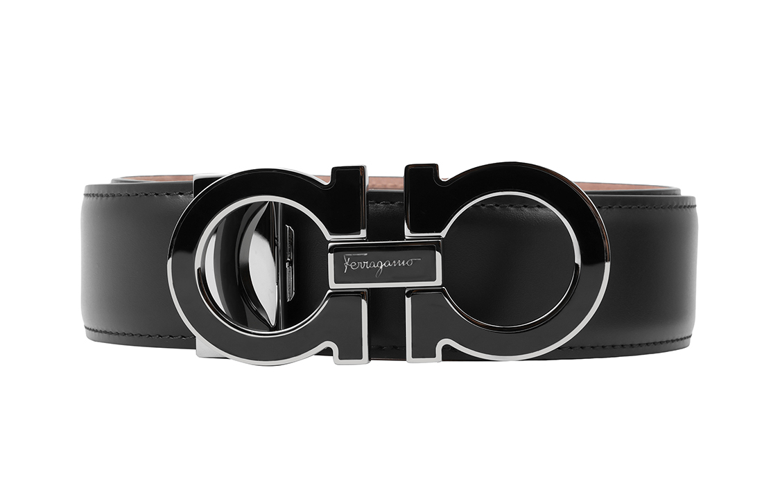 Shop 페라가모 가죽 벨트 메탈 네임플레이트 버클, 폭 3.5cm 679750-0671502