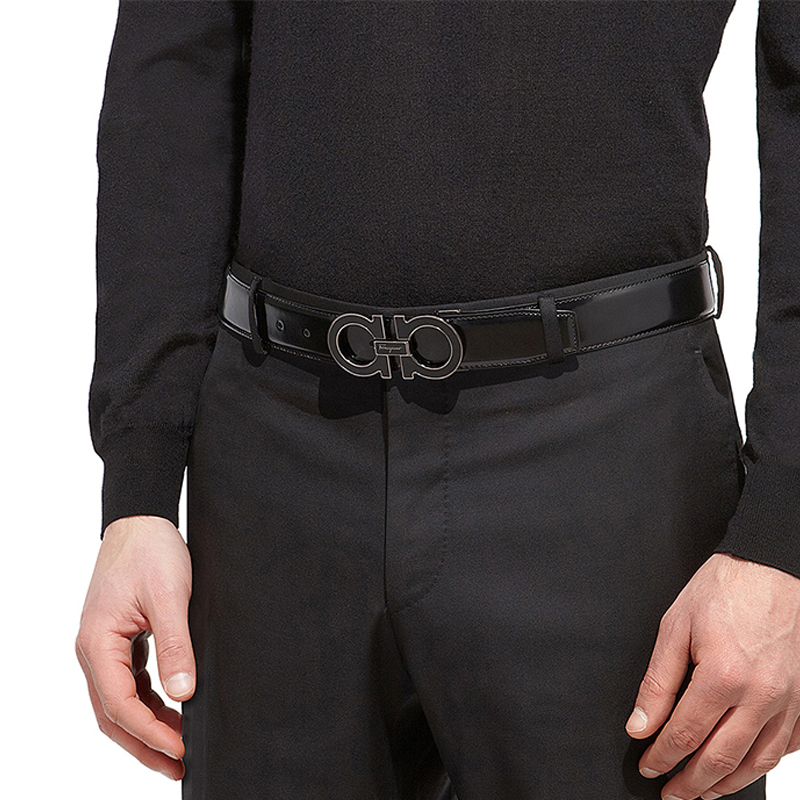 Sizing 페라가모 가죽 벨트 메탈 네임플레이트 버클, 폭 3.5cm 679750-0671502