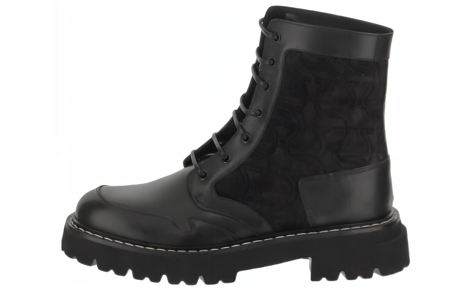 Buy フェラガモ レザー レースアップ アンクルブーツ (ブラック) 020929-756726