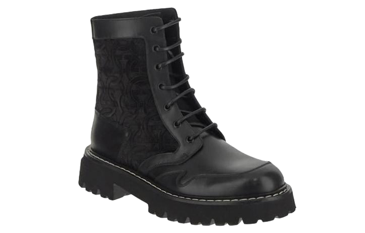 Lookbook フェラガモ レザー レースアップ アンクルブーツ (ブラック) 020929-756726