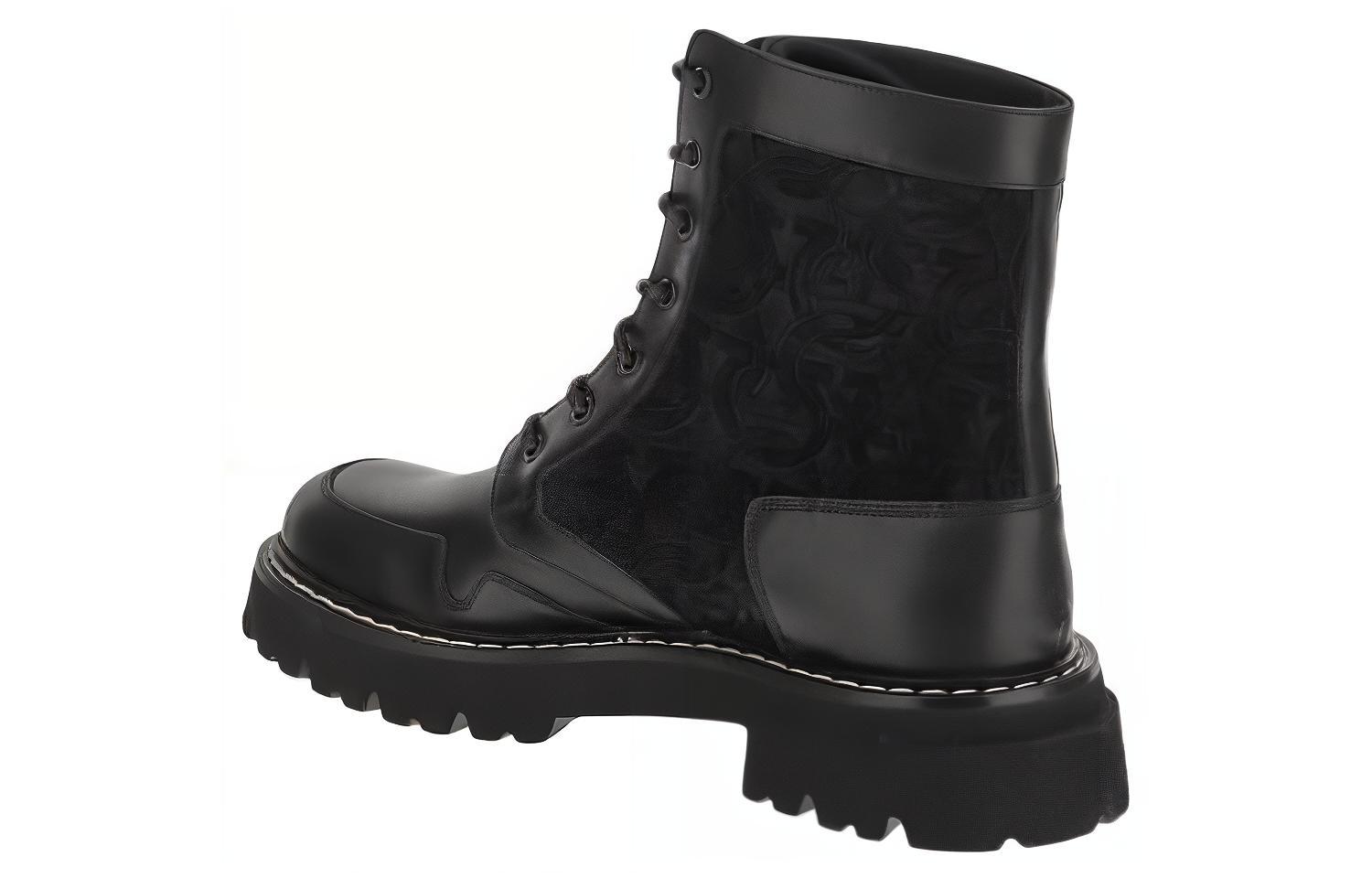 Shop フェラガモ レザー レースアップ アンクルブーツ (ブラック) 020929-756726