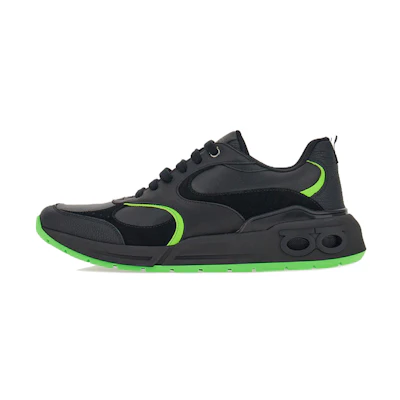 FERRAGAMO Leather Sneaker 'Black Green Panel'