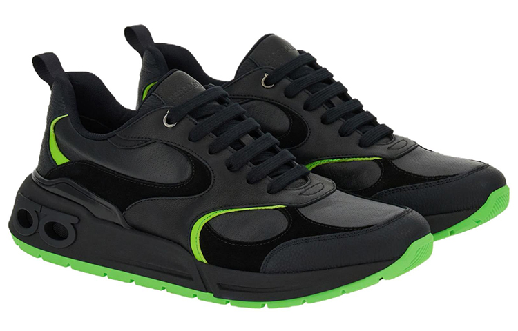 Order Zapatillas de Cuero FERRAGAMO 'Panel Negro Verde' 021614-762902