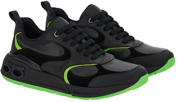 フェラガモ レザー スニーカー 黒緑パネル 021614-762902 Order フェラガモ レザー スニーカー 黒緑パネル 021614-762902