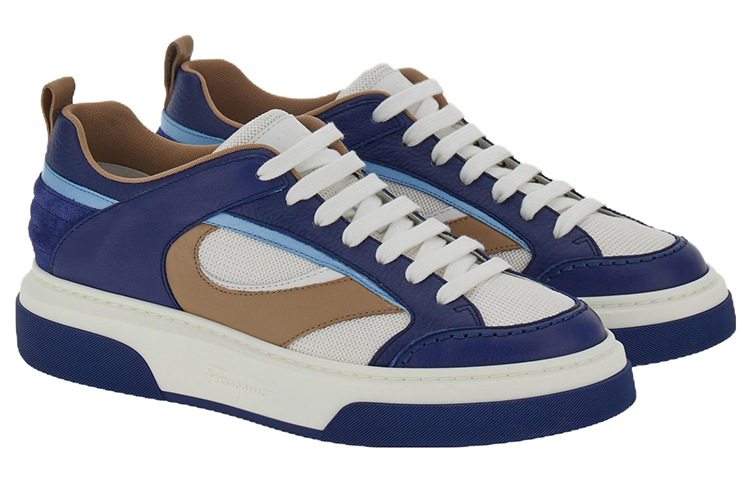 FERRAGAMO Leather Sneaker 'Blue and White Embellished' 圖 2