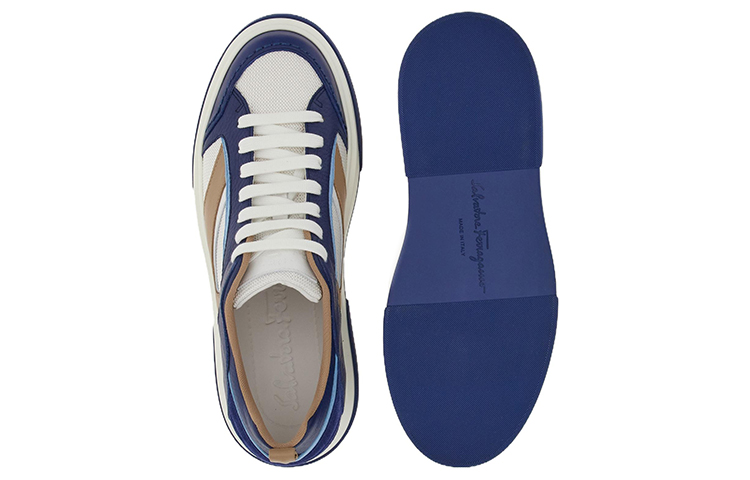 FERRAGAMO Leather Sneaker 'Blue and White Embellished' 圖 5