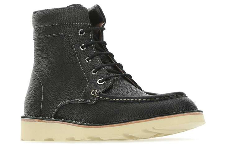 Lookbook FERRAGAMO Sepatu Boot Kulit Jahitan Tali Warna Hitam 02C224-725667
