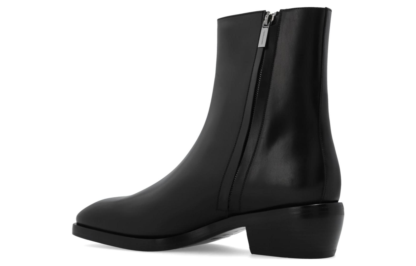 FERRAGAMO Leather Zip Ankle Boots 'Black' 圖 3