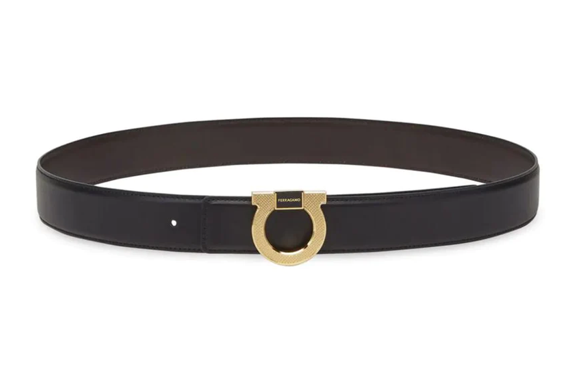 FERRAGAMO Logo Design Black Leather Belt for Men 670314770916