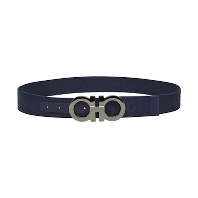 FERRAGAMO Logo Design Fabric Leather Belt Blue for Men. 6702860770724