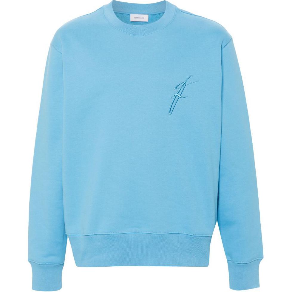 FERRAGAMO Logo Embroidered Relaxed Fit Sweatshirt Light Blue 773479