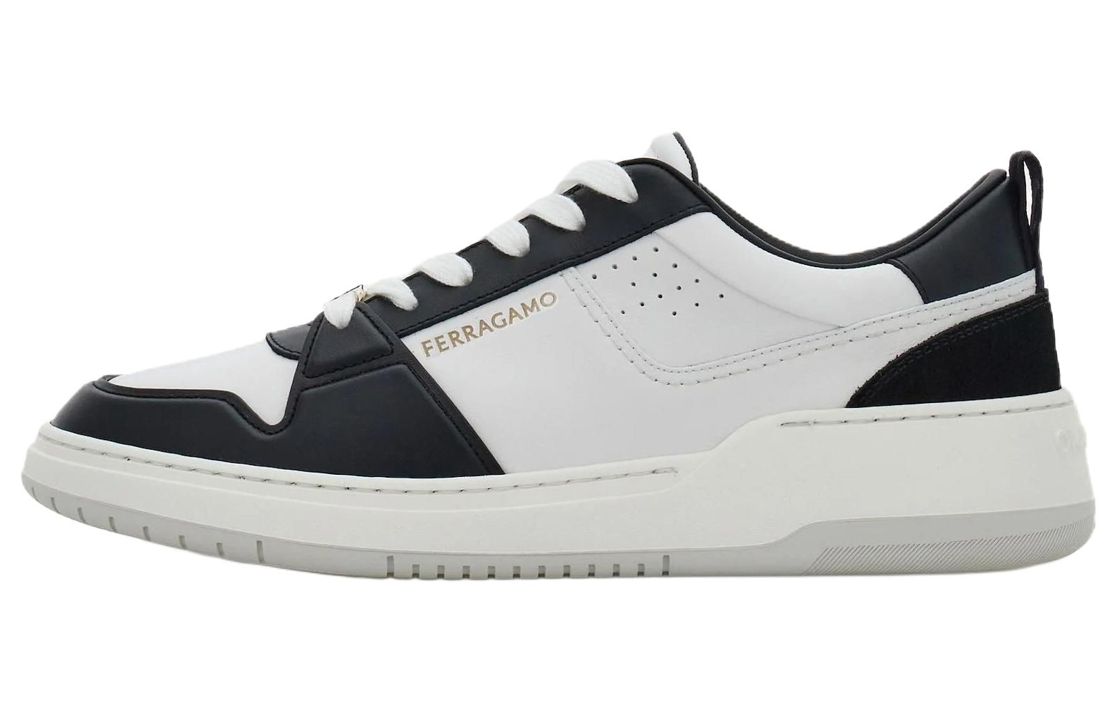 Ferragamo Low-Top Leather Sneakers Black White - Minimalist & Comfortable 022376 770882