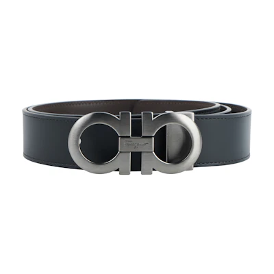 Ferragamo Matte Leather Belt, Dual Panel Buckle, Black, 3.5cm Wide 675542-0464231