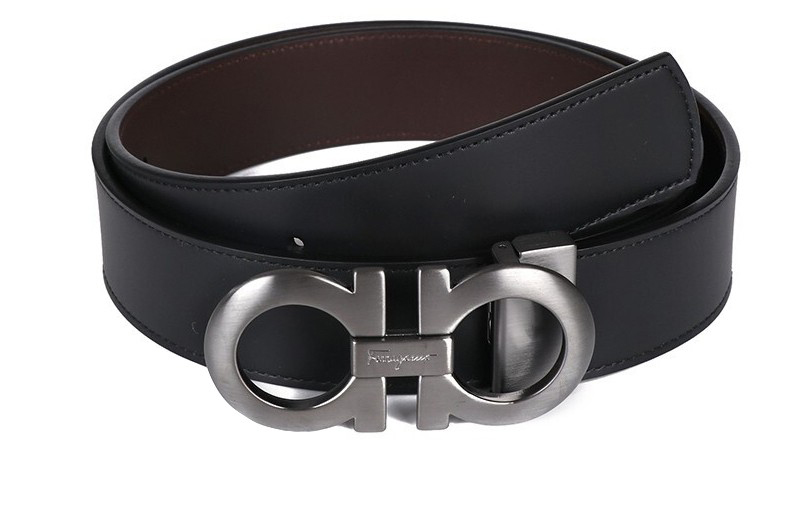 Shop Ferragamo磨砂皮革腰带，双面扣头，黑色，宽3.5cm 675542-0464231