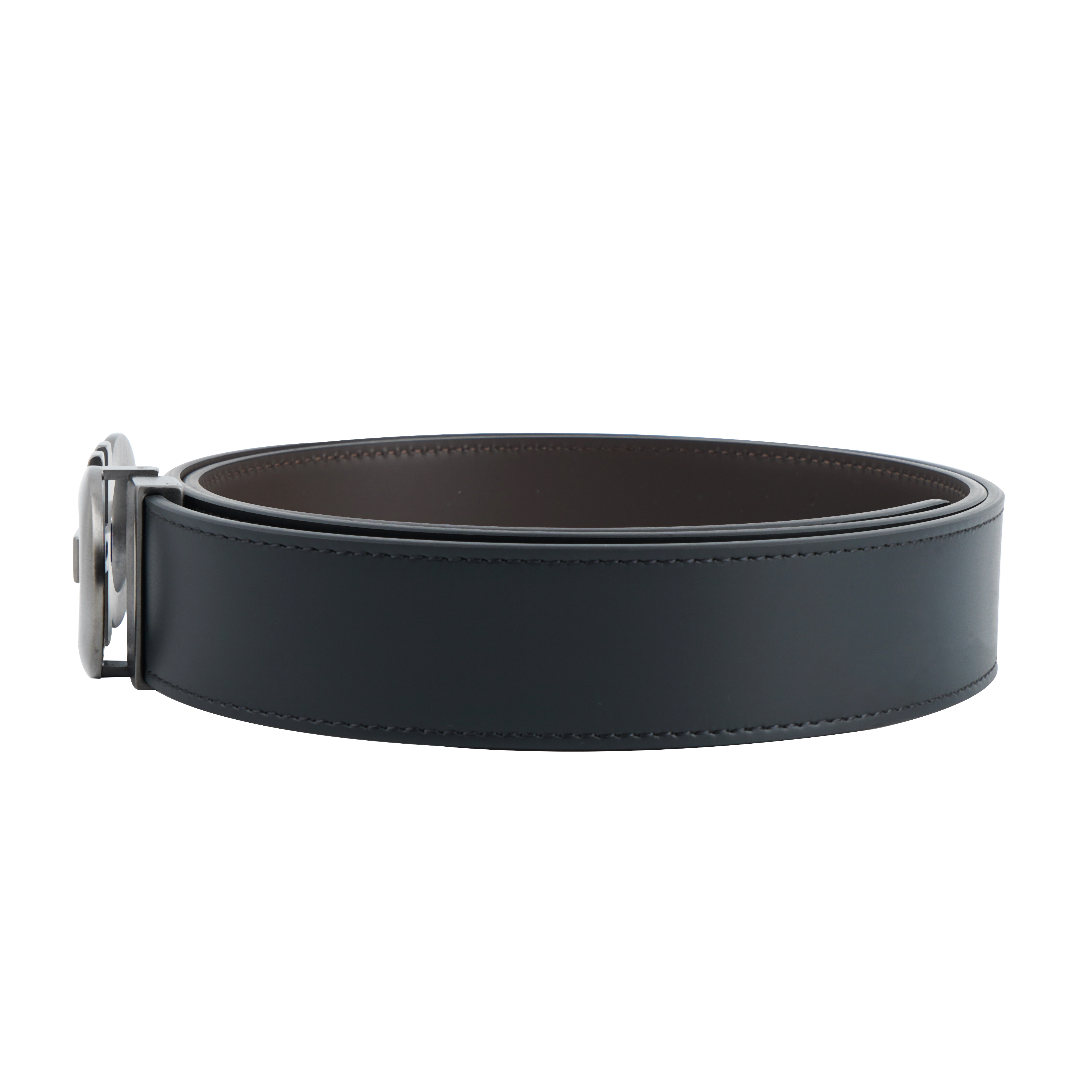 Sizing Ferragamo磨砂皮革腰带，双面扣头，黑色，宽3.5cm 675542-0464231