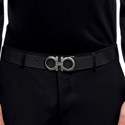 Ferragamo磨砂皮革腰带,双面扣头,黑色,宽3.5cm 675542-0464231 2