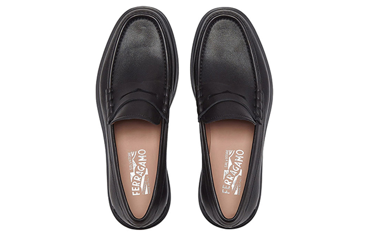 Shop FERRAGAMO Moccasin 'Handcrafted Black Calfskin with Thick Rubber Sole' 020233-742243