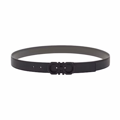 Ferragamo Octagonal Logo Plaque Leather Belt Black 3.2CM Wide 670266765786