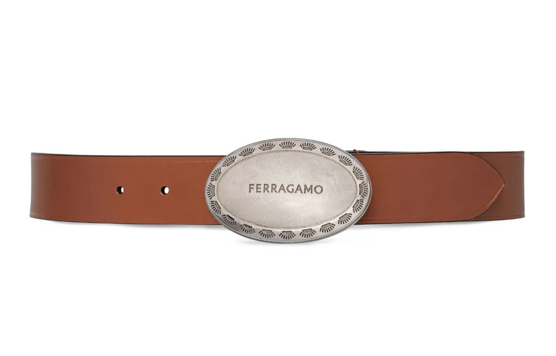 Order Ferragamo 男士棕色皮带椭圆标志扣腰带. 765398