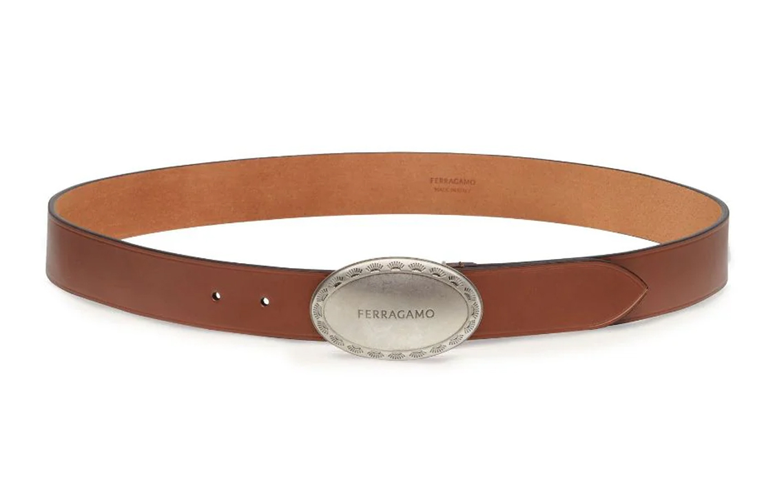 Lookbook Ferragamo 男士棕色皮带椭圆标志扣腰带. 765398