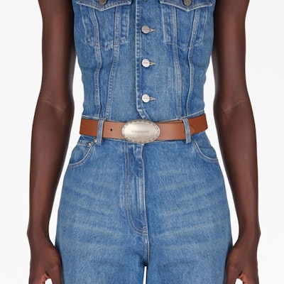 Ferragamo 男士棕色皮带椭圆标志扣腰带. 765398 Shop Ferragamo 男士棕色皮带椭圆标志扣腰带. 765398