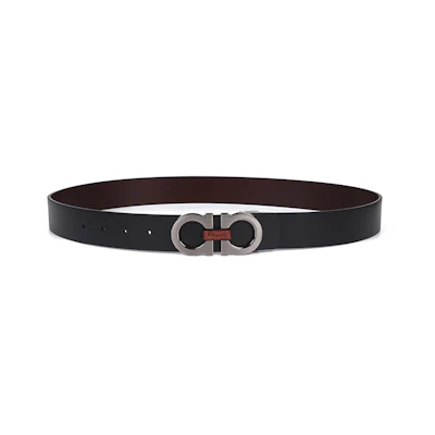 Ferragamo Reversible Black/Brown Bovine Leather Belt, 3.4CM Width 678783-0476363