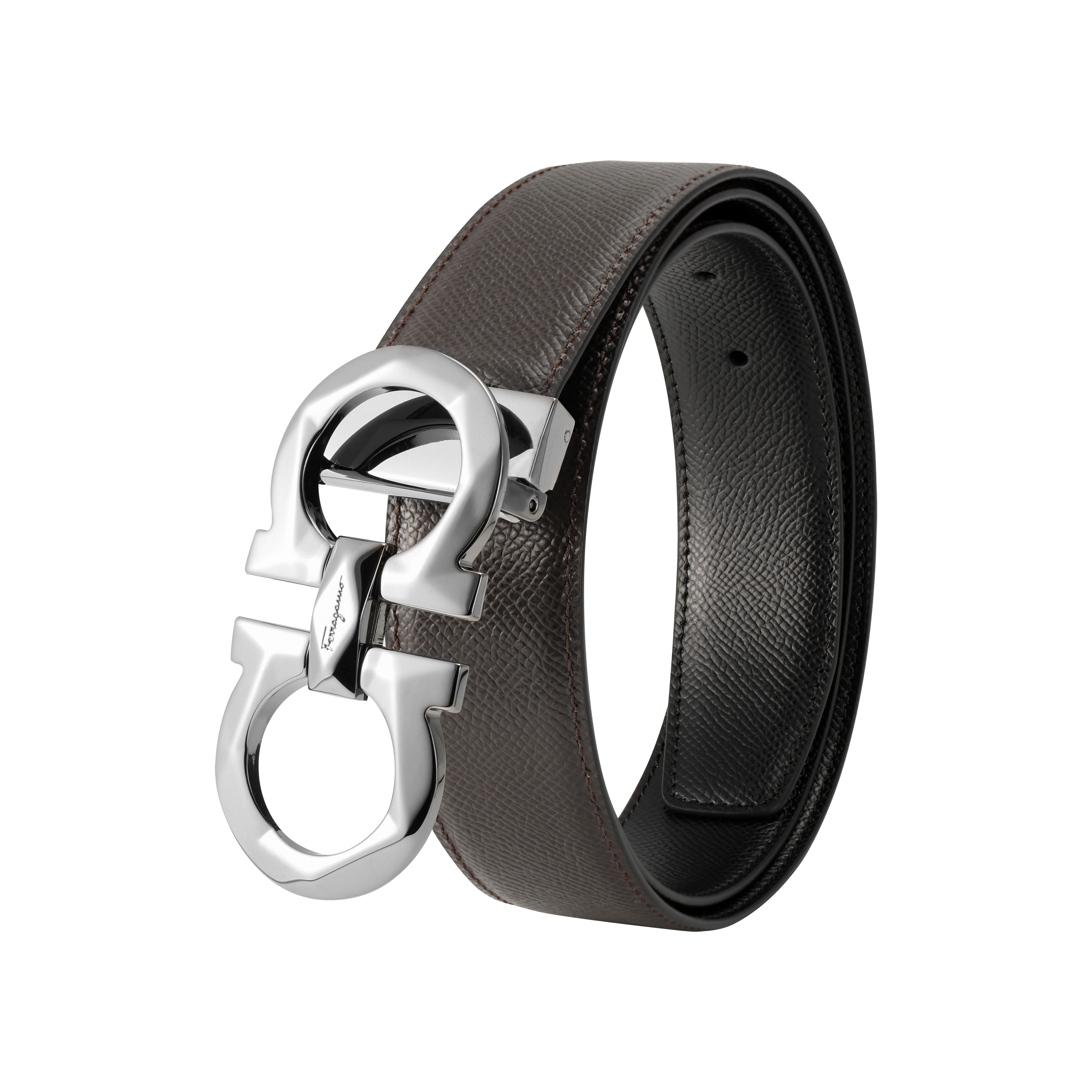 Shop Cinturón FERRAGAMO Reversible Gancini de Cuero Negro 3.5cm. 67A161-725421