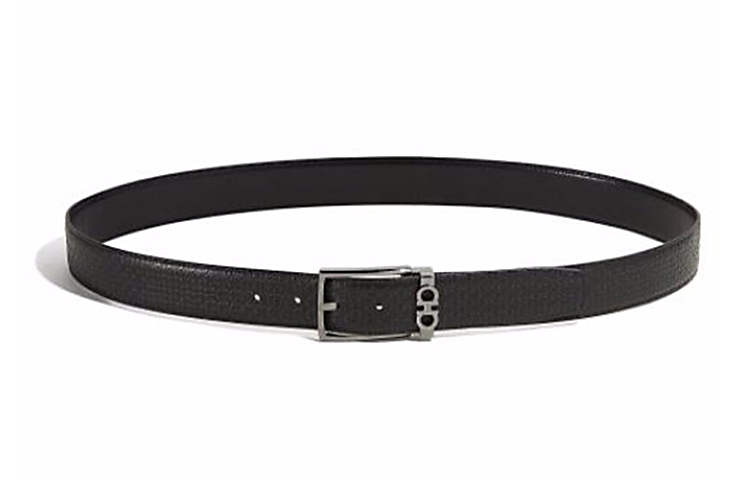 Ferragamo Reversible Gancini Calfskin Leather Belt Black 3.5cm 67A037-718382