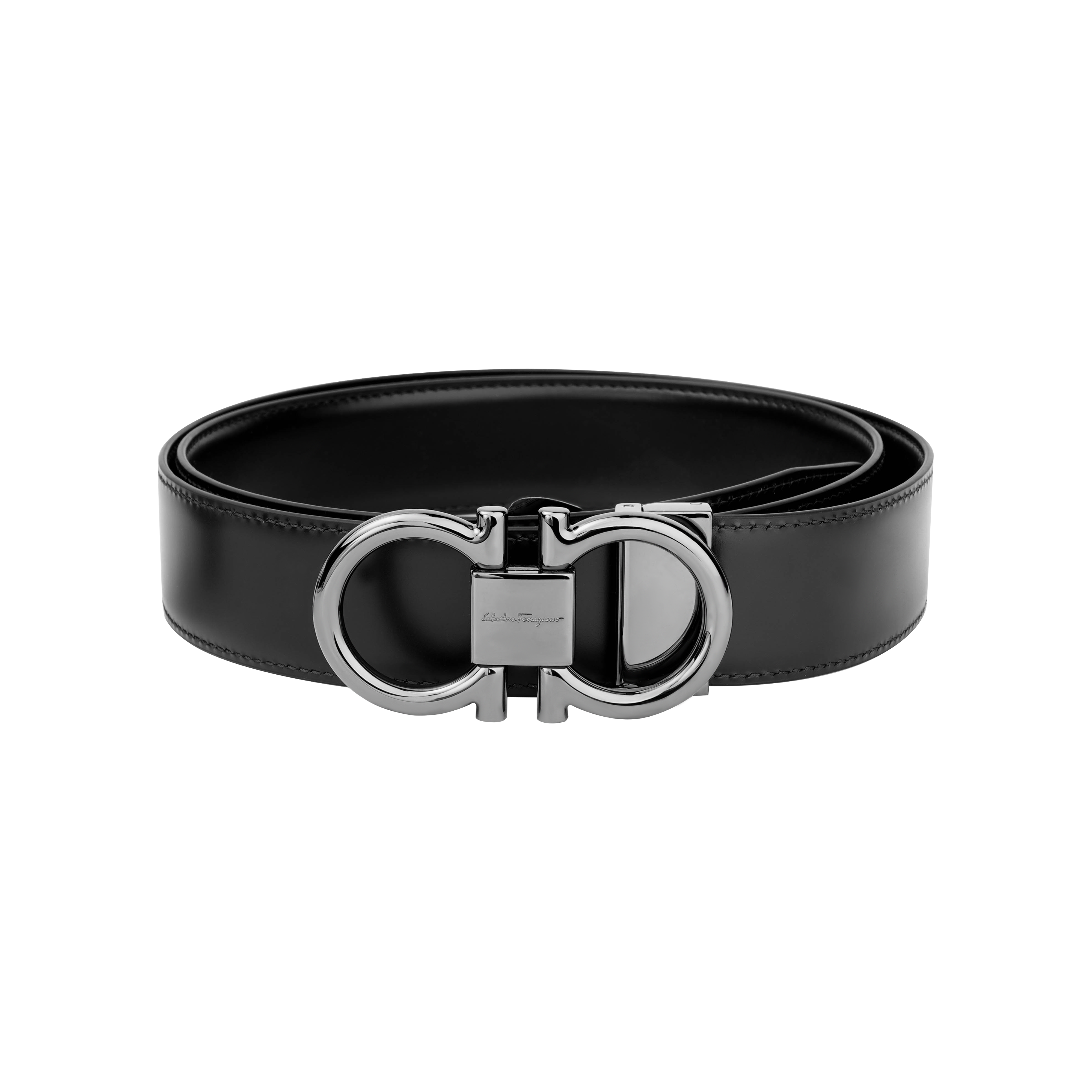 Ferragamo Reversible Leather Belt, Antique Buckle, Black/Walnut 3.5cm 679938-0694531