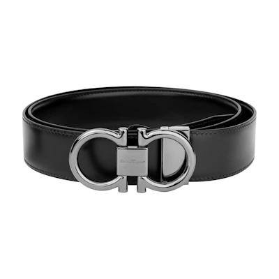 Ferragamo Reversible Leather Belt, Antique Buckle, Black/Walnut 3.5cm 679938-0694531