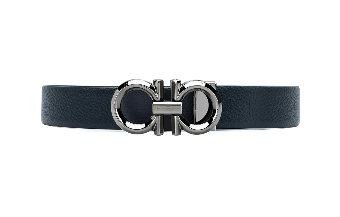 Ferragamo Reversible Leather Belt, Black/Blue, 3.5cm Width 679939-0735908