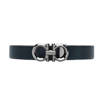 Ferragamo Reversible Leather Belt, Black/Blue, 3.5cm Width 679939-0735908