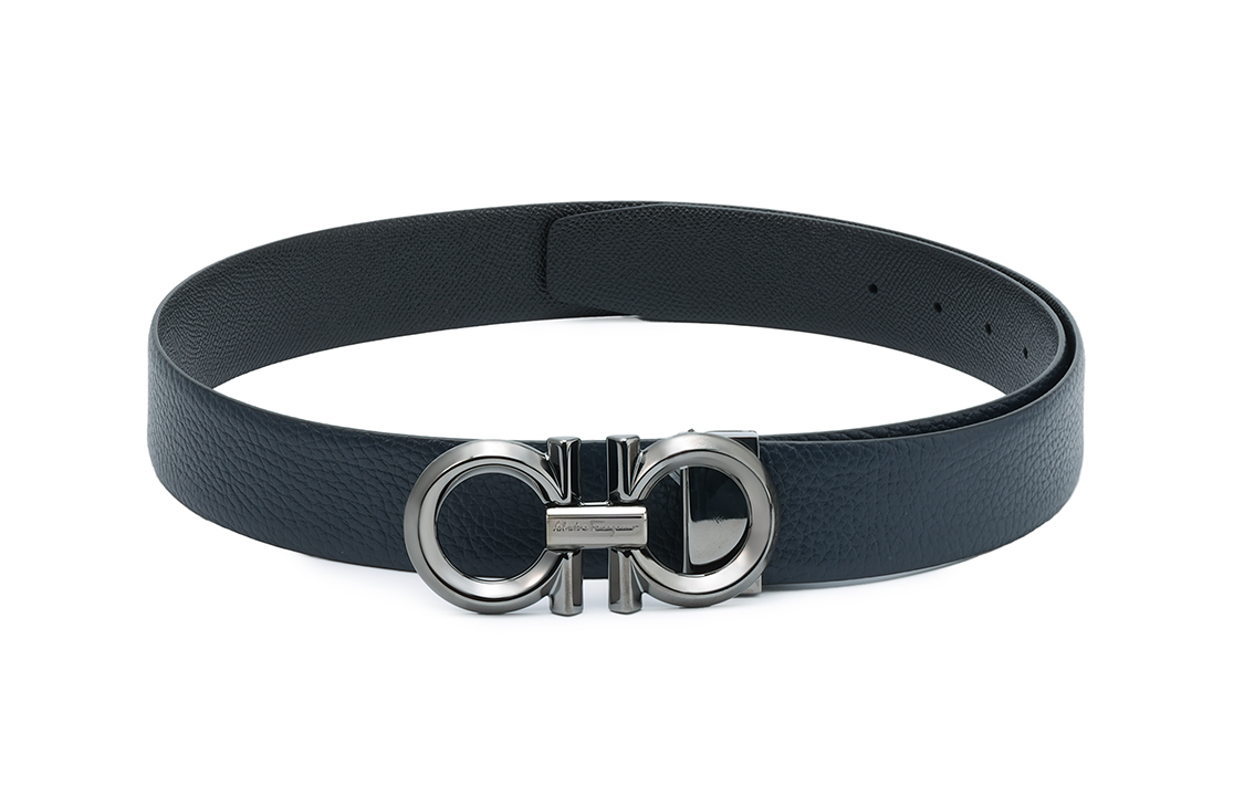 Ferragamo Reversible Leather Belt, Black/Blue, 3.5cm Width 679939-0735908 圖 3