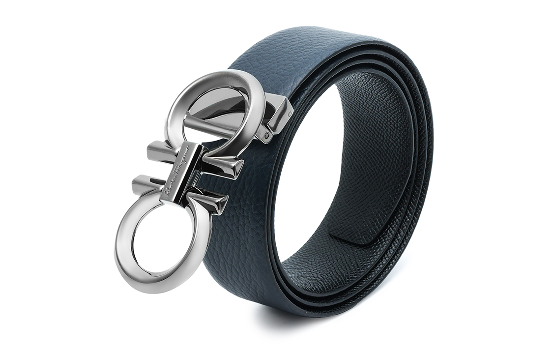 Ferragamo Reversible Leather Belt, Black/Blue, 3.5cm Width 679939-0735908 圖 4