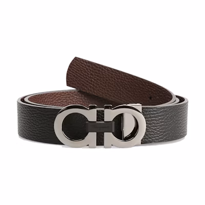 Ferragamo Reversible Leather Belt, Black/Walnut, 3.5cm Wide 678783-0476361